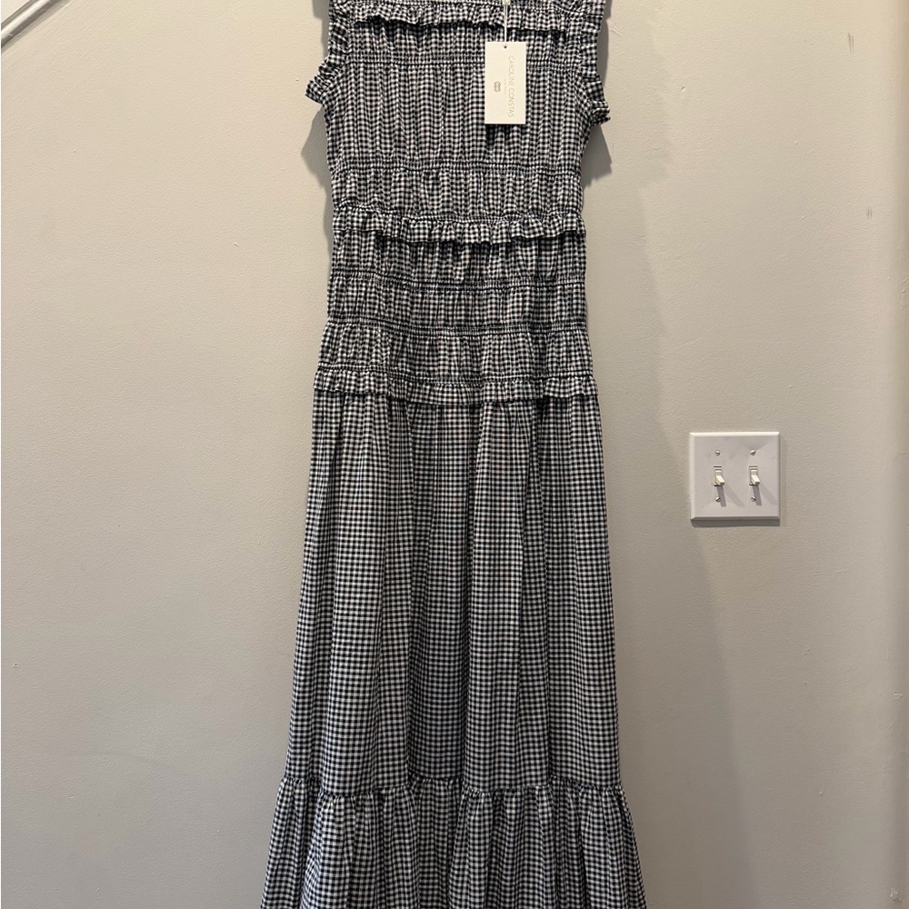 Caroline Constas Black & White Gingham Tiered Maxi Dress